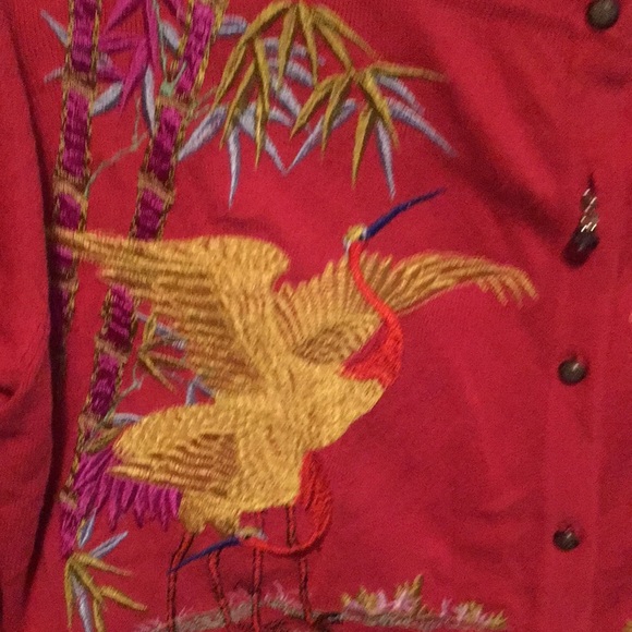 Soft Surroundings sweater cardigan XL coral color with beautiful embroidery - Picture 5 of 6